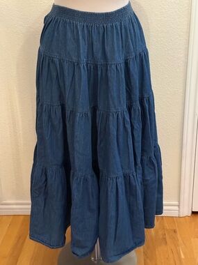 Willowbend Women's Tiered Maxi Denim Skirt Size XL
